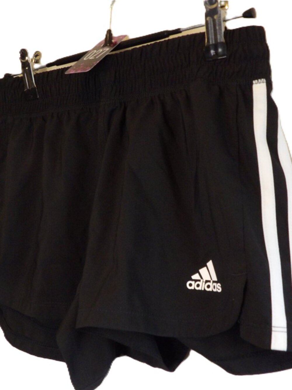 Adidas, black and white striped athletic shorts (Women's XS)
